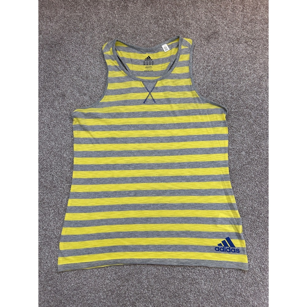 Adidas Tank Top Womens Medium Yellow Gray Striped Excellent Racerback X23970